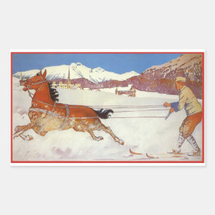 Sticker Rectangulaire Vintage voyage, hiver en Engadin Suisse