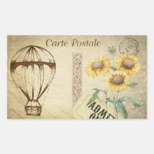 Sticker Rectangulaire Vintage voyage HotAir Balloon Post Card Scrapbook
