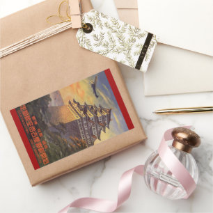 Sticker Rectangulaire Vintage voyage Japon, Pagode Japonaise Avion