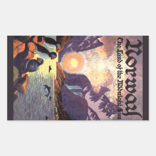 Sticker Rectangulaire Vintage voyage, Norvège Fjord Terre du soleil de m