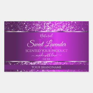 Sticker Rectangulaire Violet classique avec initiales de Parties scintil