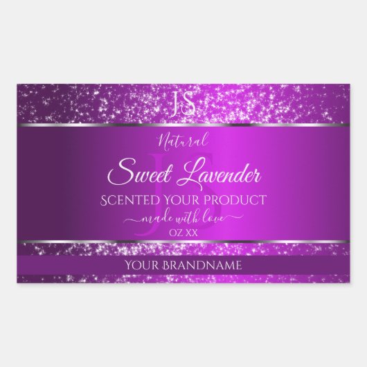 Sticker Rectangulaire Violet classique avec initiales de Parties scintil (Devant)