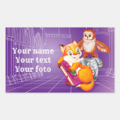 Sticker Rectangulaire violet renard et hibou (Devant)