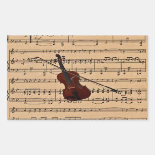 Sticker Rectangulaire Violon avec l'arrière - plan de musique de feuill