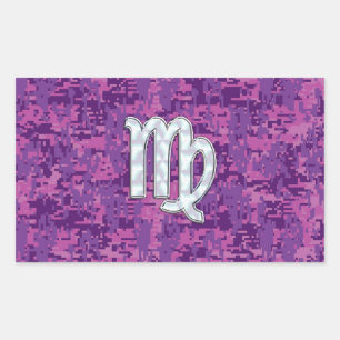 Sticker Rectangulaire Virgo Sign on Pink Fuchsia Camouflage numérique