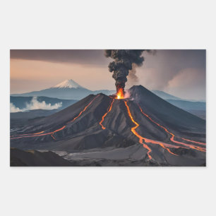 Sticker Rectangulaire Volcan Actif Près Des Montagnes