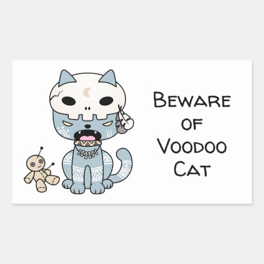 Sticker Rectangulaire Voodoo Chat Texte Personnalisé Blanc (Devant)