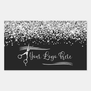 Sticker Rectangulaire Votre Logo Noir et Paillettes Argentées Glamour