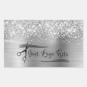 Sticker Rectangulaire Votre Logo Pailleté Argent Glamour