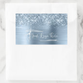 Sticker Rectangulaire Votre Logo Pailleté Bleu Clair Glamour (Sac)