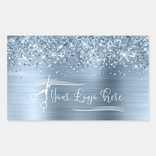 Sticker Rectangulaire Votre Logo Pailleté Bleu Clair Glamour (Devant)