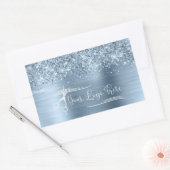 Sticker Rectangulaire Votre Logo Pailleté Bleu Clair Glamour (Enveloppe)