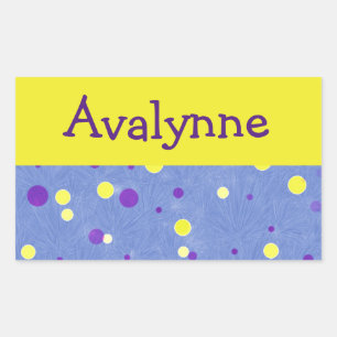 Sticker Rectangulaire Votre nom avec des points jaunes et violets