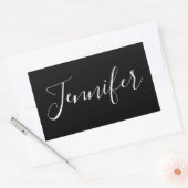 Sticker Rectangulaire Votre nom | Élégant script blanc sur noir (Enveloppe)