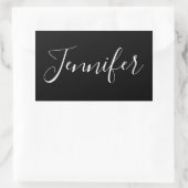 Sticker Rectangulaire Votre nom | Élégant script blanc sur noir (Sac)