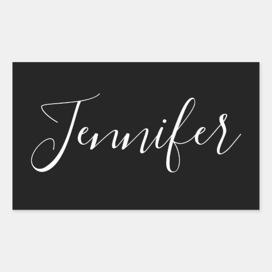 Sticker Rectangulaire Votre nom | Élégant script blanc sur noir (Devant)