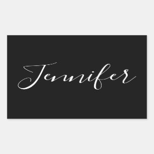 Sticker Rectangulaire Votre nom Élégant script blanc sur noir