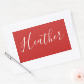 Sticker Rectangulaire Votre script blanc personnalisé en rouge (Enveloppe)