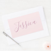 Sticker Rectangulaire Votre texte | Élégant Script & Soft Blush Rose (Enveloppe)