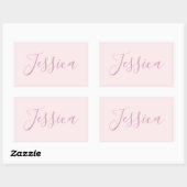 Sticker Rectangulaire Votre texte | Élégant Script & Soft Blush Rose (Feuille)