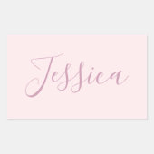 Sticker Rectangulaire Votre texte | Élégant Script & Soft Blush Rose (Devant)