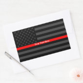 Sticker Rectangulaire Votre texte Mince Ligne rouge Noir US Décor Drapea (Enveloppe)
