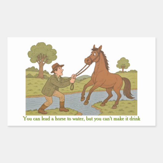Sticker Rectangulaire Vous pouvez conduire un cheval à l'eau (Devant)