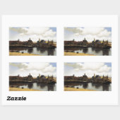Sticker Rectangulaire Vue de Delft par Johannes Vermeer (Feuille)