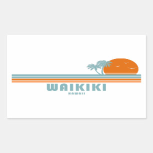 Sticker Rectangulaire Waikiki Hawaii palmiers solaires