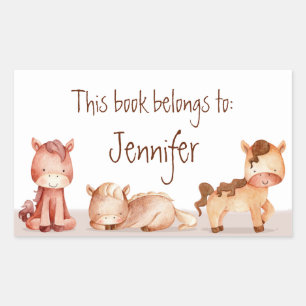 Sticker Rectangulaire Watercolor Cute Horses Cartoon Art