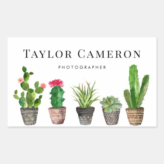 Sticker Rectangulaire Watercolor Potted Cactus and Succulents Business (Devant)