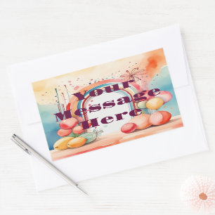 Sticker Rectangulaire Watercolor Rainbow Bliss Party