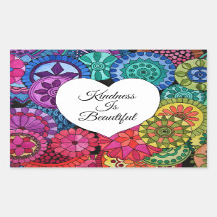 Sticker Rectangulaire Watercolor Rainbow Mandala With Heart