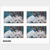 Sticker Rectangulaire West Highland Terrier Blue Christmas Westig Chien  (Feuille)