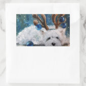 Sticker Rectangulaire West Highland Terrier Blue Christmas Westig Chien  (Sac)