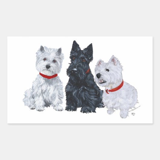Sticker Rectangulaire Westies and a Scottie Together (Devant)