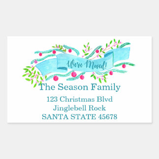 Sticker Rectangulaire We've Moved/New Address , watercolor Christmas