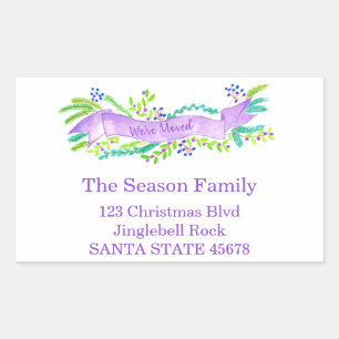 Sticker Rectangulaire We've Moved/New Address , watercolor Christmas