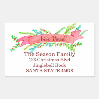 Sticker Rectangulaire We've Moved/New Address , watercolor Christmas
