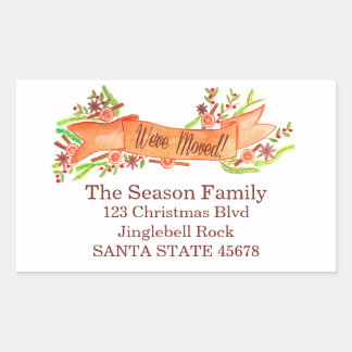 Sticker Rectangulaire We've Moved/New Address , watercolor Christmas