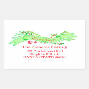Sticker Rectangulaire We've Moved/New Address , watercolor Christmas