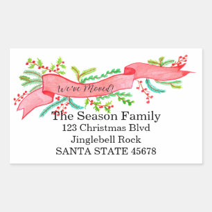 Sticker Rectangulaire We've Moved/New Address , watercolor Christmas