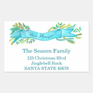 Sticker Rectangulaire We've Moved/New Address , watercolor Christmas