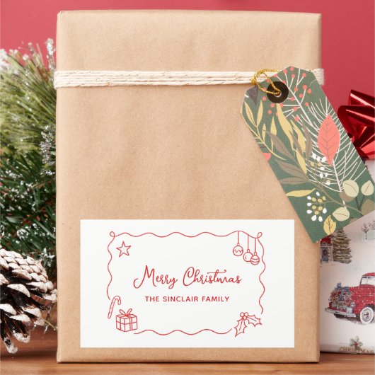 Sticker Rectangulaire Whimsical Christmas Hand Drawn Scribble Minimalist (vacances)