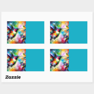 Sticker Rectangulaire Whimsical Colorful Hummingbird Bird Personnalisé