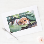 Sticker Rectangulaire Whimsical mignon Beagle Rainy Day Vert Botanique (Enveloppe)