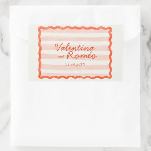 Sticker Rectangulaire Whimsical moderne rose et Mariage rouge