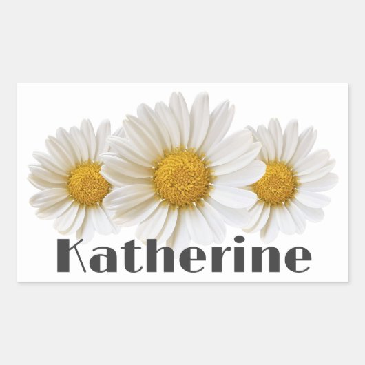 Sticker Rectangulaire White Daisies Nom personnalisé Floral (Devant)