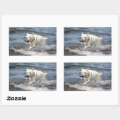 Sticker Rectangulaire White German Shepard sur le lac George (Feuille)