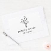 Sticker Rectangulaire Wildflowers and Branches Wedding Monogram in Black (Enveloppe)